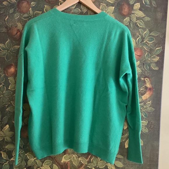 J Crew 100% Italian Cashmere V-Neck Long Sleeve Teal Green Sweater Oversized - Picture 5 of 7